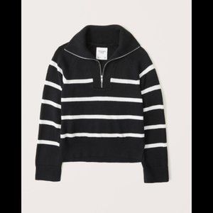 Abercrombie & Fitch Striped Half-Zip Sweater in black/white.